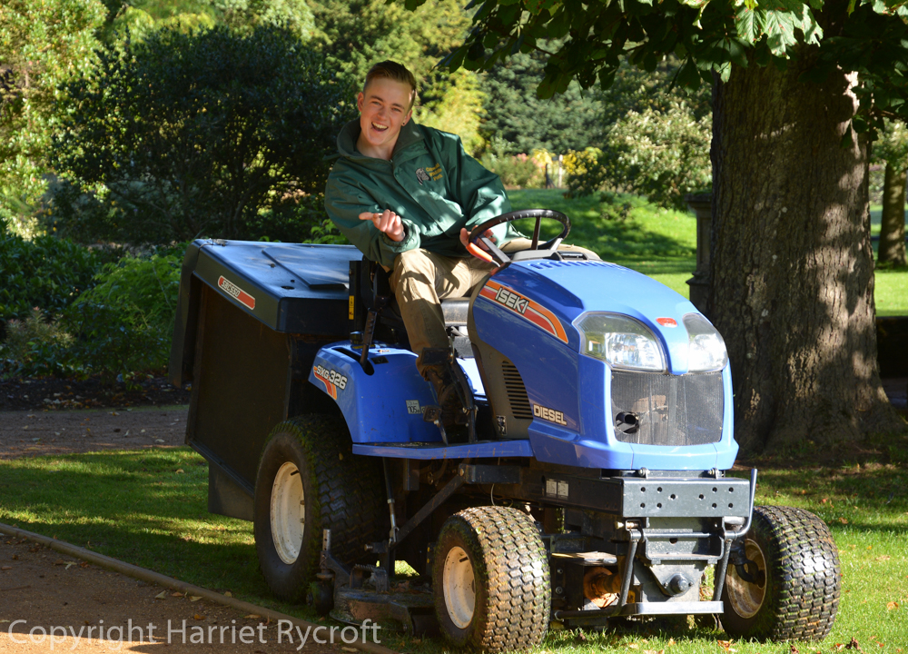 Much of the mowing is done first thing in the morning, before the visitors arrive. OK Jimmy, you can stop posing now.
