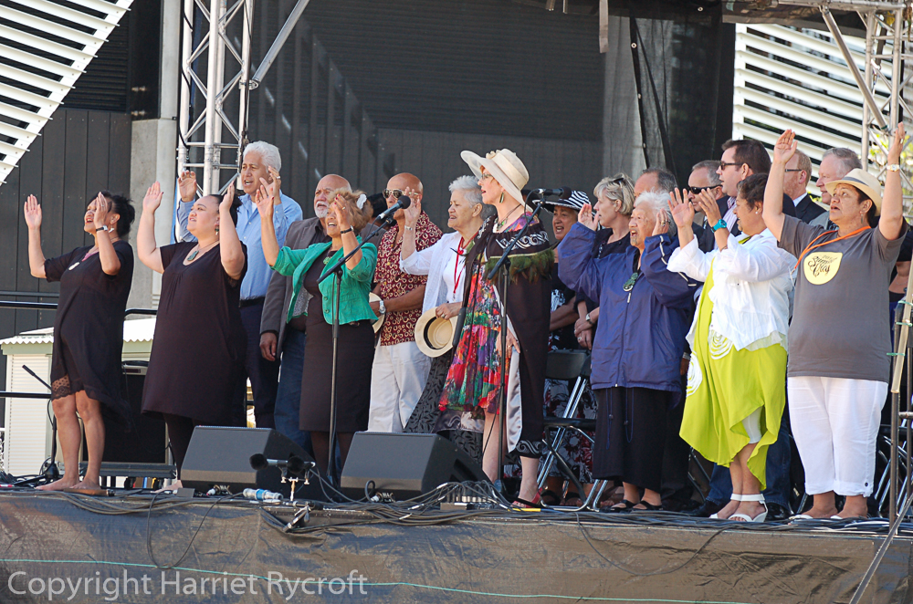 Waitangi Day 2014. The Mayor, Celia Wade-Brown and other dignitaries. Speeches and greetings in Maori and English.